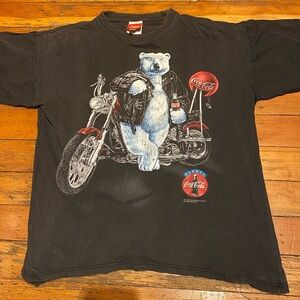 Vintage Coca Cola Polar Bear Biker Black T-Shirt - Sz L